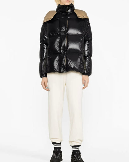 GIUBBINO MONCLER DONNA NERO/MARRONE CON CAPPUCCIO