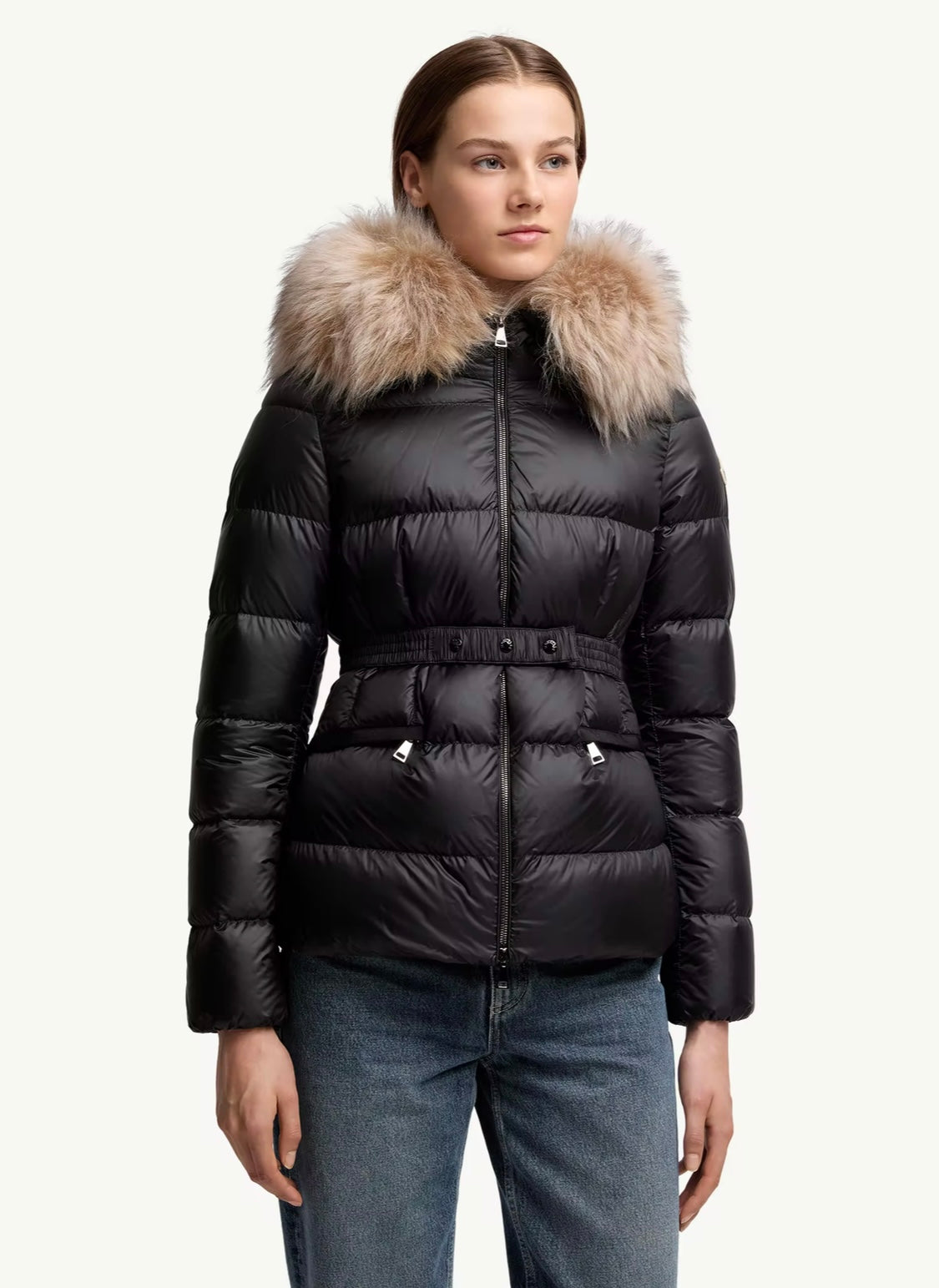 GUBBINO MONCLER DONNA NERO CON PELLICCIA BEIGE
