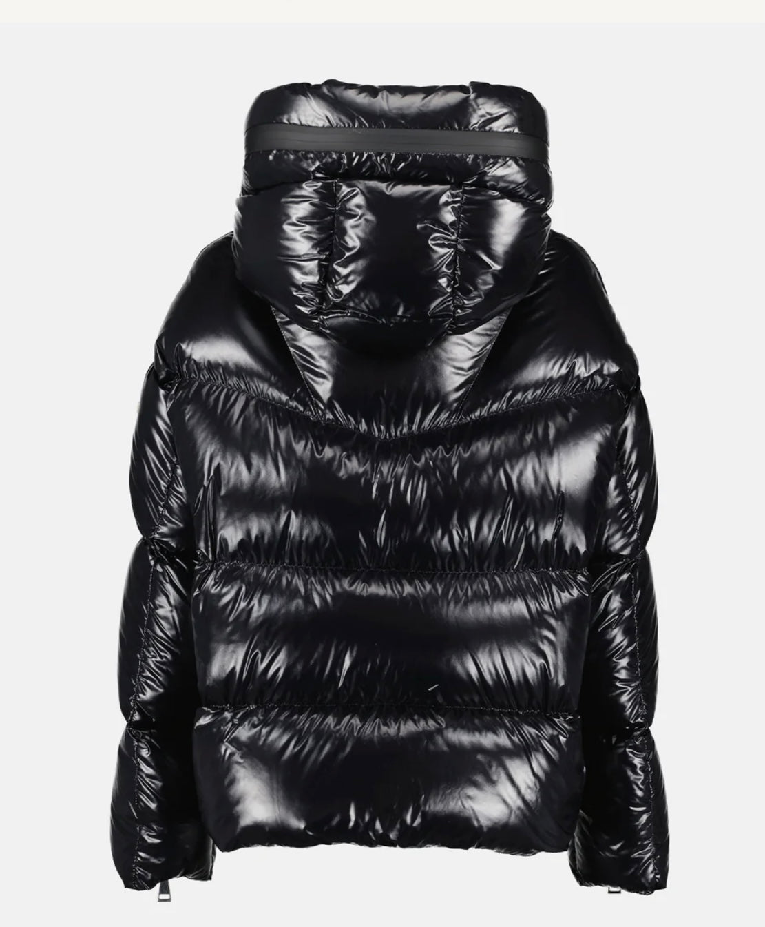 GUBBINO MONCLER DONNA NERO LUCIDO SCRITTA CAPPUCCIO