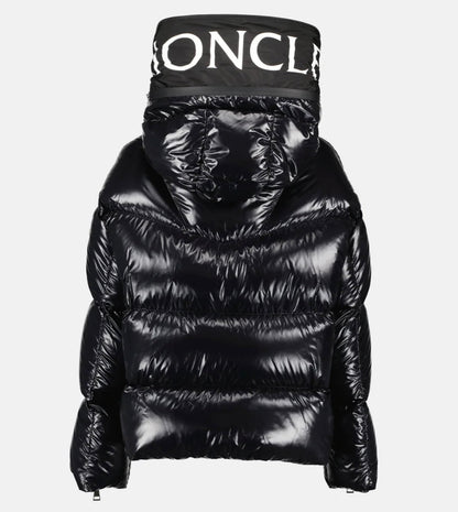 GUBBINO MONCLER DONNA NERO LUCIDO SCRITTA CAPPUCCIO