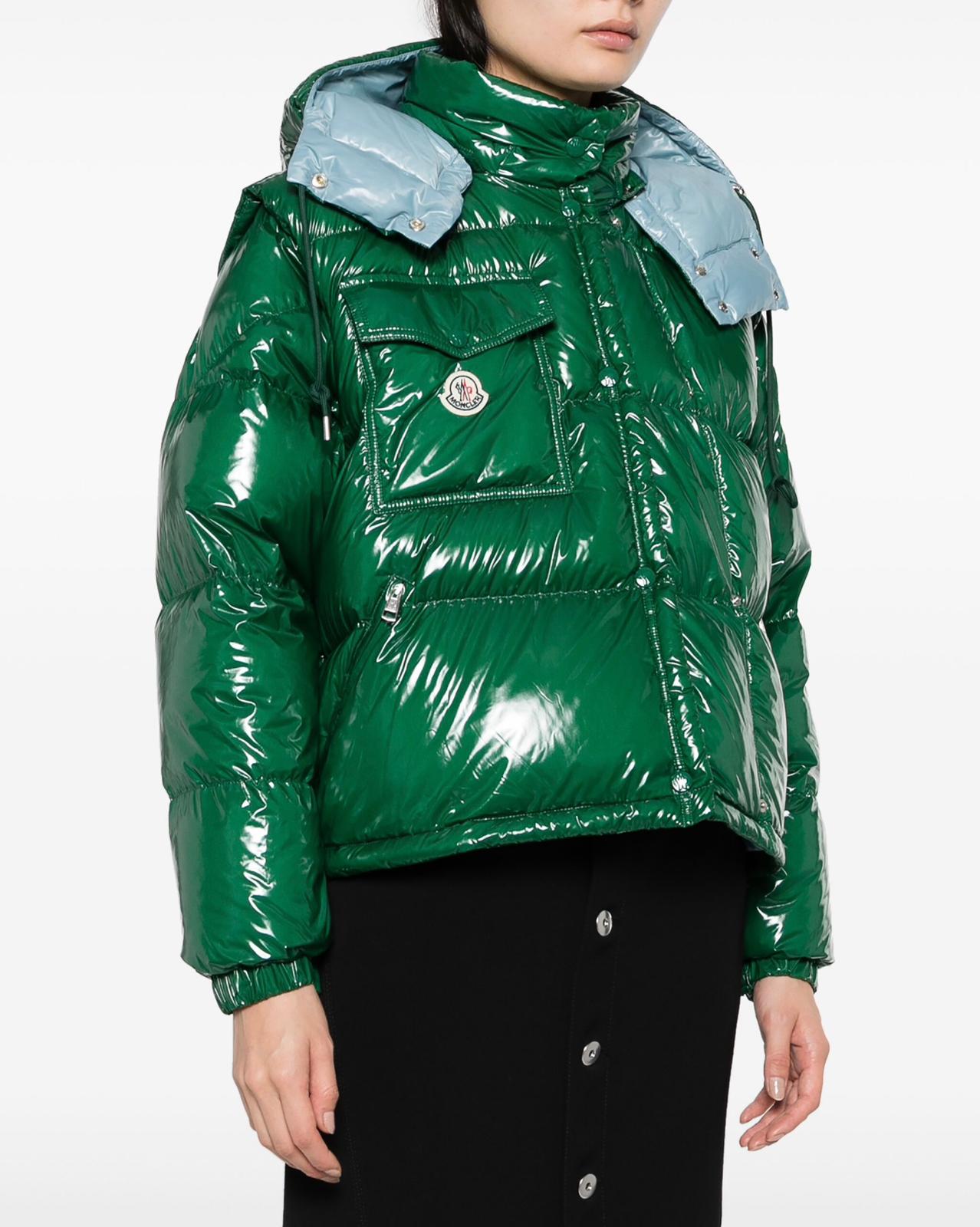 GIUBBINO MONCLER CORTO DONNA VERDE CON CAPPUCCIO